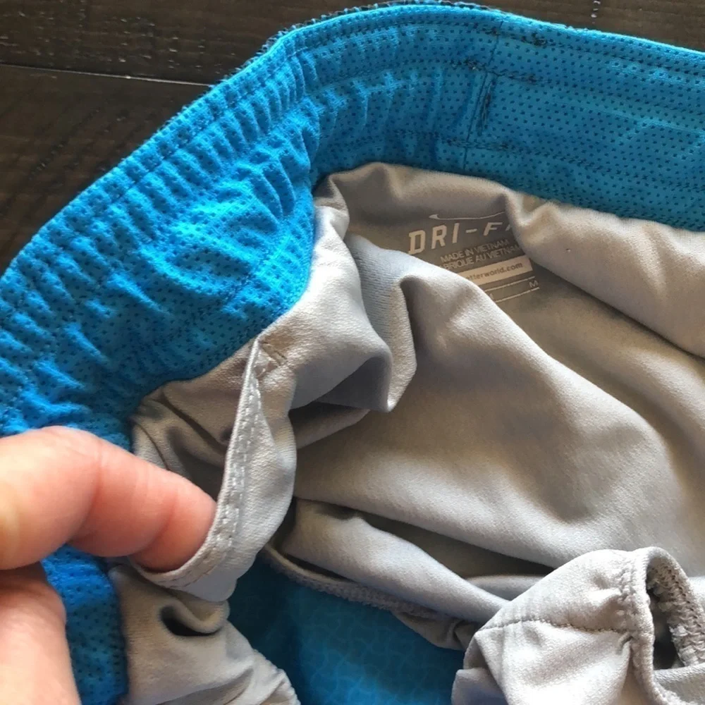 𝅺Nike Athletic Running Shorts Builtin Underwear Dry Fit Size M Gym Workout Blue